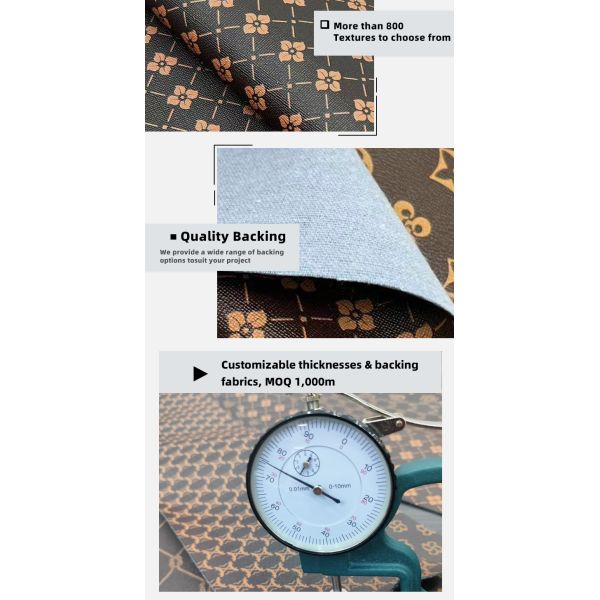 Vente en gros de faux cuir en PVC imprimé pour sacs, étuis téléphoniques et tapis de table