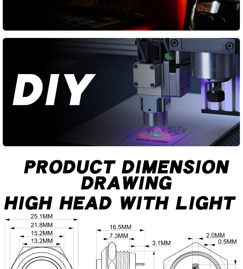High Quality 19MM Oxidized Black  Metal Push Button Switch Self-Return 1NO with LED Momentary Reset