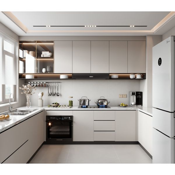 Modular Wooden Kitchen Cabinets with Ample Storage for Apartment and Villa Homes