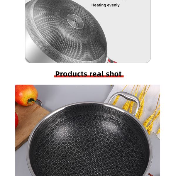Wholesale Honeycomb Non Stick Fry Pan Cooking Pot 18/10 Stainless Steel Wok Pan With Glass Cover