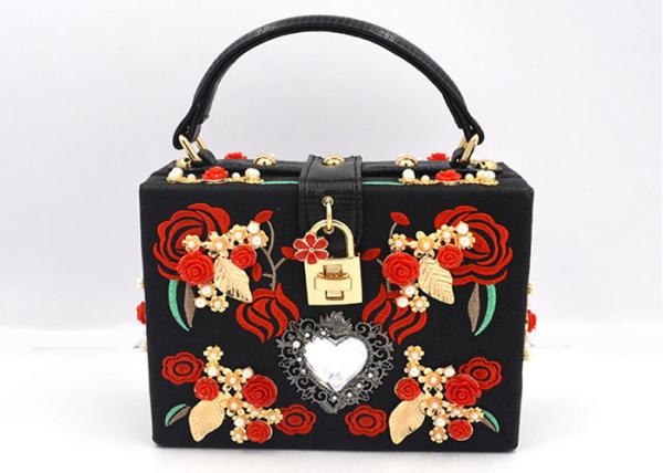 Luxury Rectangle Shape Embroidered Evening Bag Flower Embroidered For Banquet