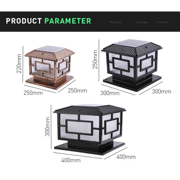 Black Bronze Aluminum Solar Pillar Light Energy Saving Fence Solar Post Cap Lighting