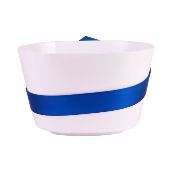 Custom 8L White Plastic Ice Bucket With Detachable Blue Ribbon Champagne Bucket