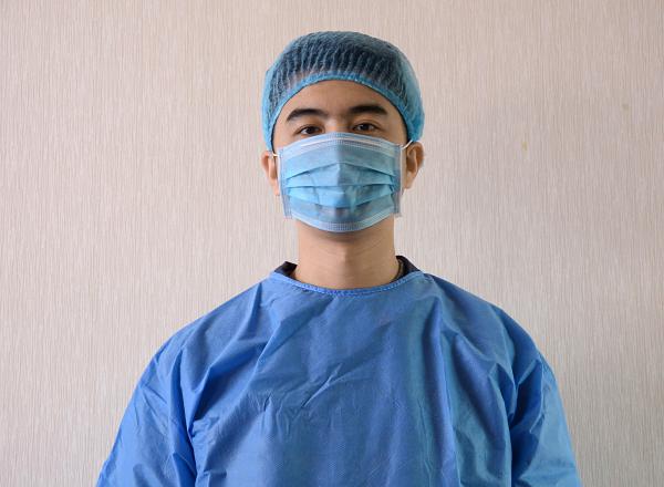 Blue Plastic FDA Disposable Reinforced Surgical Gown with Elastic Cuff