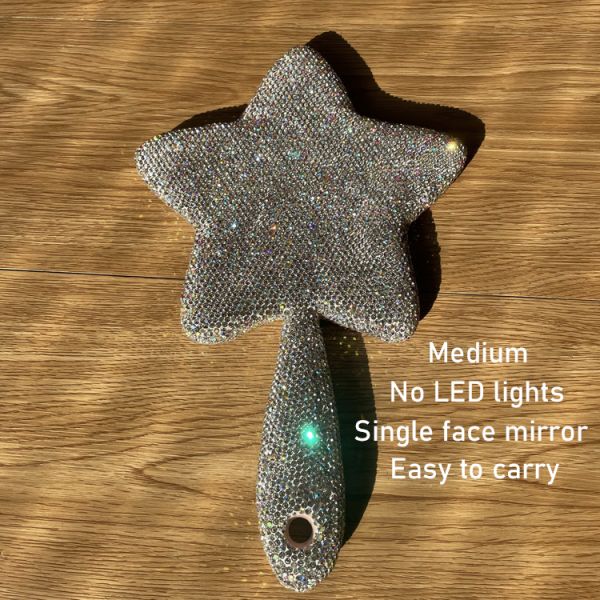 Long Handle Lighted Cosmetic Mirror Fashion Star Shaped Vintage Gold for Everyday