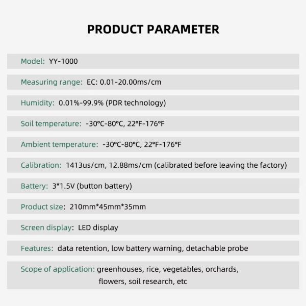 Potted Gardening Agricultural Measuring Tool Conductivity 3 In 1 Soil Ec Meter Temperature Soil Moisture Meter Tester