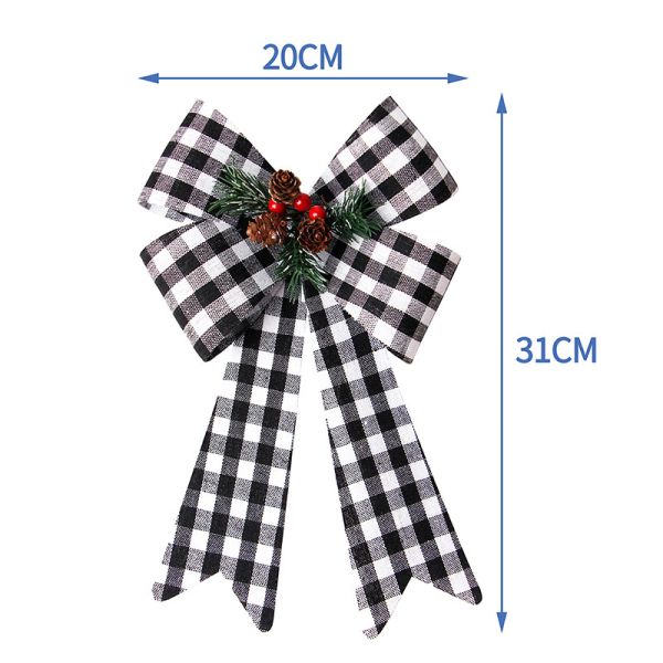 Large PVC Plastic Bow Christmas Wreath Bow for Xmas Decoration in Buffalo Plaid Check