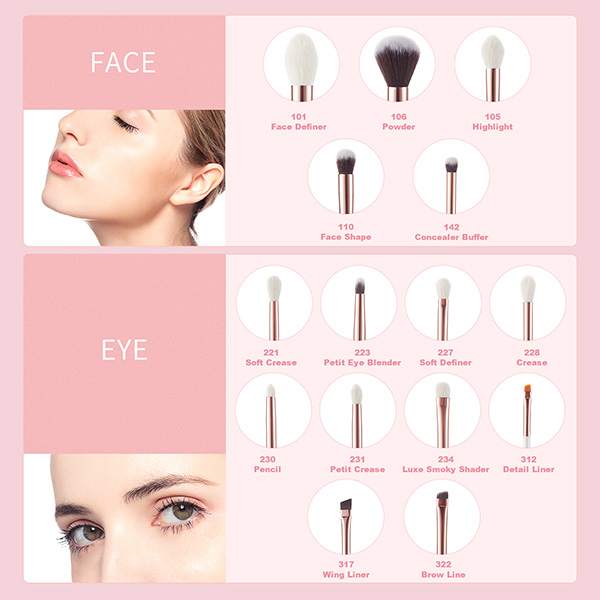 Jessup 15pcs White/Rose gold Essential Makeup Brushes Set Cosmetic Brush Manufacturer china T222
