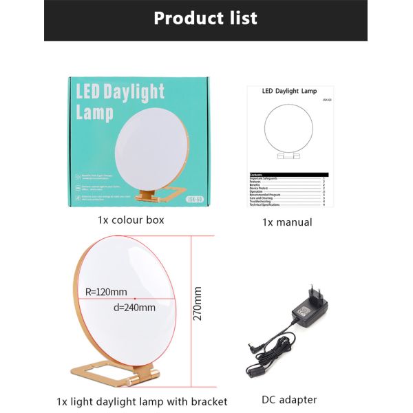 3000K to 6500K Color Temperature Led Phototherapy Light 5 Level Brightness Adjustable White Color Depression Therapy Lamp