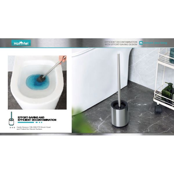 Bathroom Round TPR Toilet Bowl Cleaning Brush With Holder Free Standing