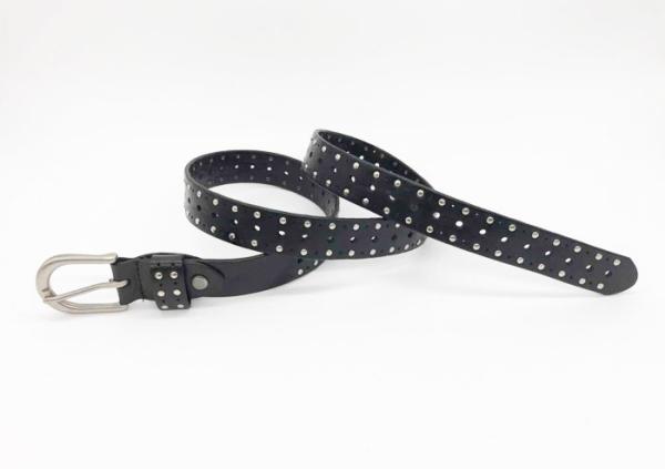 Nickel Flat Studs Ladies Studded Belt , Thin Studded Belt Dark Brown Color