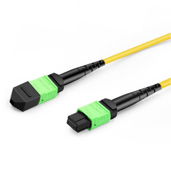 3m (10ft) MTP Female to 4 LC UPC Duplex OS2 9/125 Single Mode Fiber Breakout Cable, 8 Fibers, Type B, Elite, Plenum (OFNP), Yellow