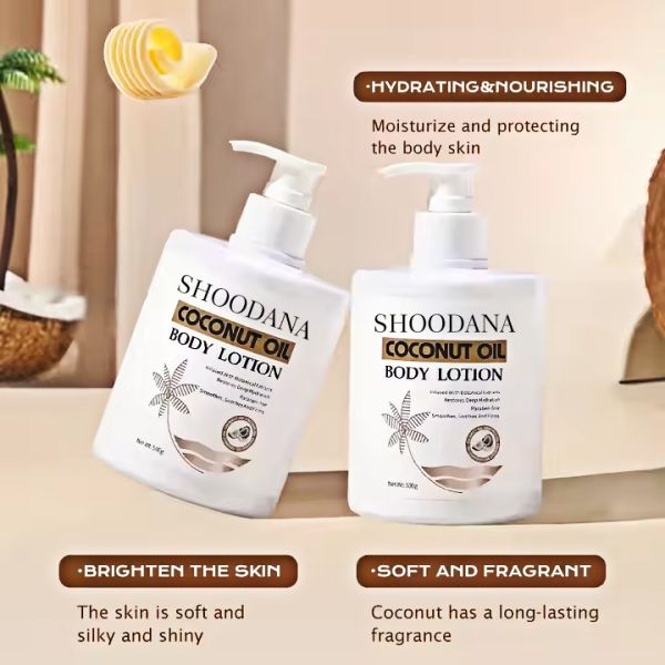 Beurre corporel à l'huile de noix de coco en marque de distributeur Beurre de noix de coco Lotion corporelle blanchissante à l'huile de noix de coco Lotion corporelle au beurre de karité et à l'huile de noix de coco pour les soins de la peau