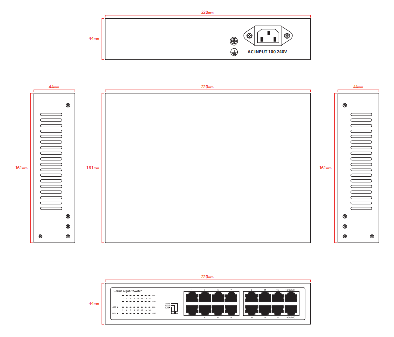 16-Port Gigabit Unmanaged Ethernet Switch With Smart VLAN Fanless Design Rack Mounted