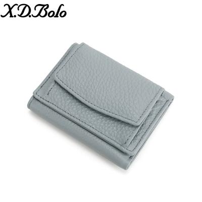 ANTI-THEFT BRUSH WOMEN'S LEATHER WALLET SHORT CARD BAG THREE FOLD SMALL WALLET RFID MINI COWHIDE COIN WALLET CROSS-BORDE