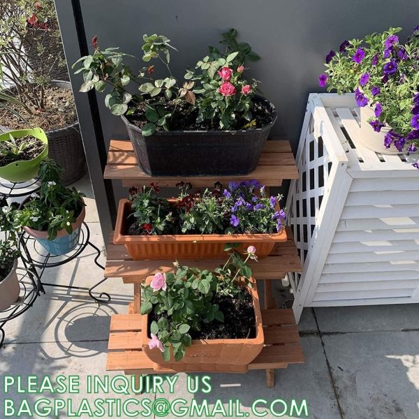 Wood Plant Stand Ladder Plant Shelf, Flower Pot Display Rack Freestanding Planter Holder for Organizer Multiple
