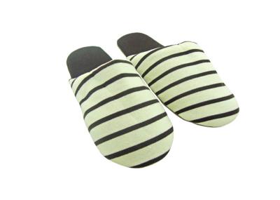 Coffee Color Soft Stripes Disposable Hotel Slippers With Suede Fabric Outsole Indoor