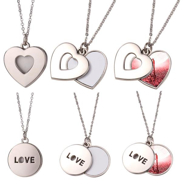 Sublimation Heart Shape Sliding Silver Locket Necklace Custom Printing Sublimation DIY Blank Love Necklace Picture Pendant