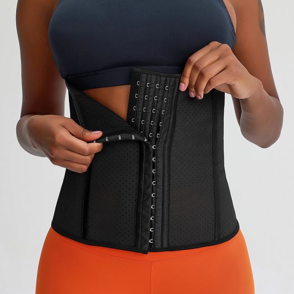 Perforated Latex Waist Trainer with Double Steel Bones / Hook / Eye Closure