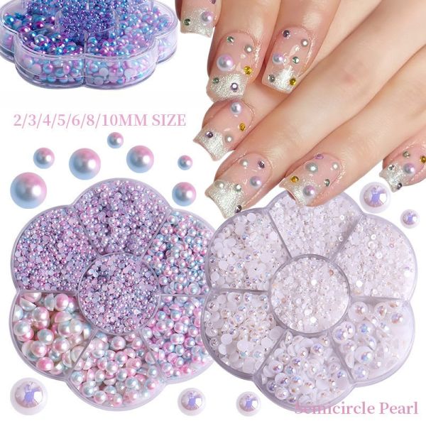 Resin Pearls Charms for Nails Salon Half Round Back Pearls Decoration Rhinestone