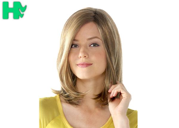 Natural Looking Light Blonde Bob Wig With Bangs High Temperature