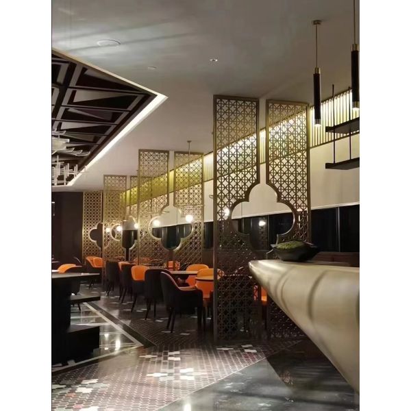304 Grade Stainless Steel Screen Partition Laser Cut Geometric Patterns Metal Room Divider