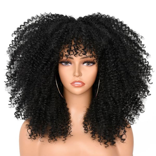 Light Brown Bouncy Curly Human Hair Wigs with Bangs Peruvian Remy Afro Kinky Curls