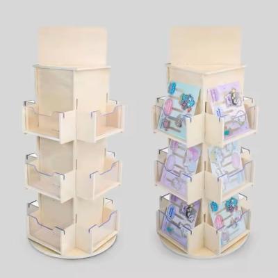 3 Tier Wooden Display Stands Rotating Countertop Display Stands For Coasters