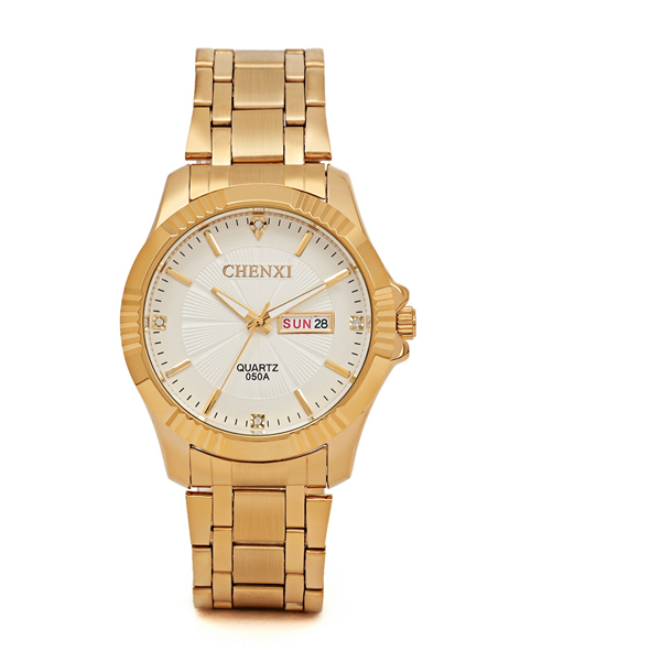 050DC Black White Golden Wristwatches Man 050DC Stainless Steel Band Full Gold Watch