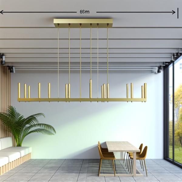 Adjustable Height Linear Brass Chandelier for Restaurants and Hotels