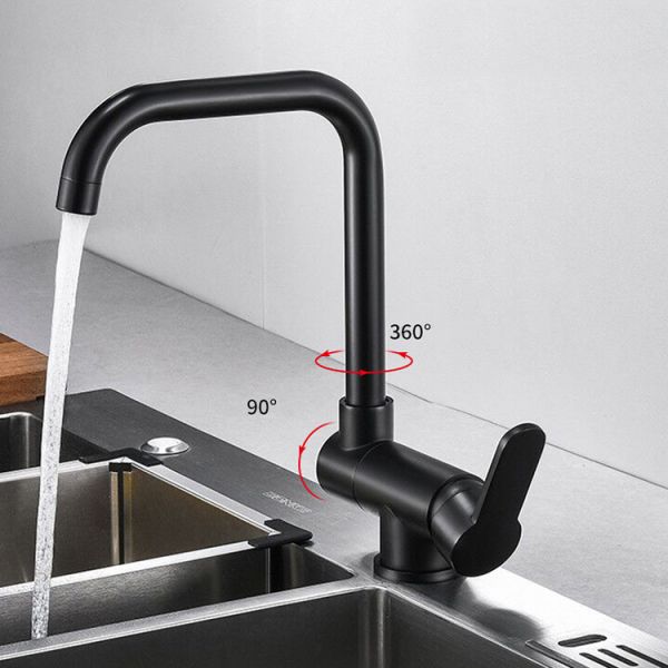 Contemporary Style Pull Out Kitchen Faucet with Hand Sprayer in Black Stainless Steel