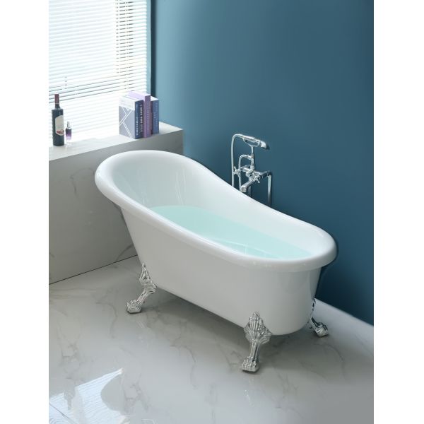 Modern White Acrylic Free Standing Bathtub with 1-2 Person Capacity and 100 Lbs Weight for Durability