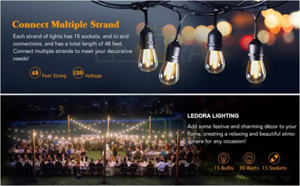 100Ft G40 Globe String Lights with Bulbs ,Outdoor Market Lights for Indoor/Outdoor Commercial Decor