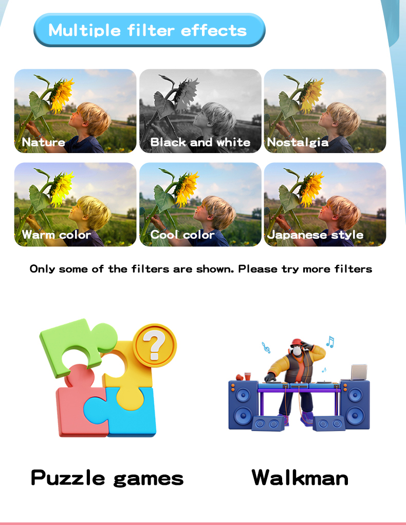 Kids Polorid Camera Full HD CCD Instant Print Thermal Paper Printing Selfie Flash Eye Protection IPS Screen 120 Wide Angle 3