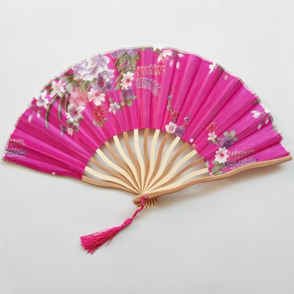 [I AM YOUR FANS]Hand-made Bamboo Wedding Favor 21cm Silk Folding Fan With Elegant Fabric Bag