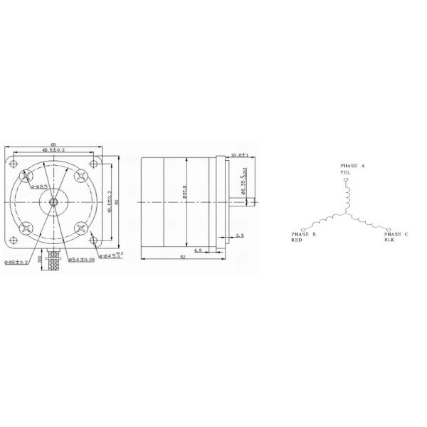 24VDC ориентированный на заказчика 3 мотор Nema 23 Bldc участка 57mm с датчиком HAll