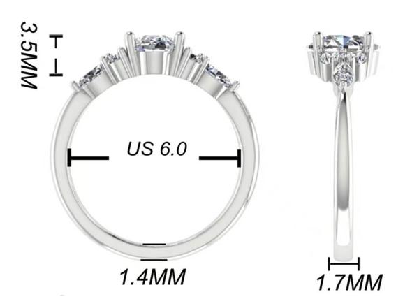 OEM Oval Diamond Engagement Ring , Round White Gold Ring 7.19x5.15x3.17mm size