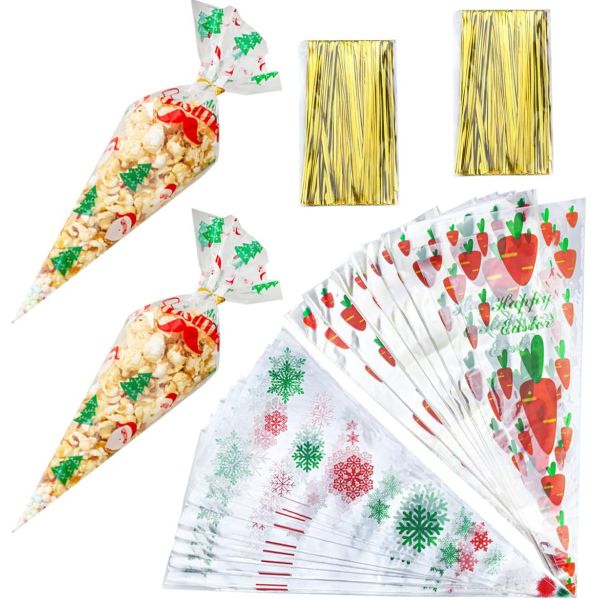 Сумка конуса 200 PCS сумки обслуживания треугольника 6 x 15 дюймов ясные со связями извива для Handmade печенья