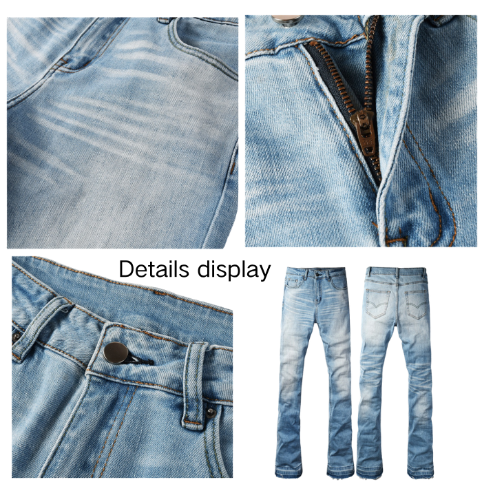 Light Washed Men's Jeans Mid Rise Flare Denim Jeans With Whisker Detailing
