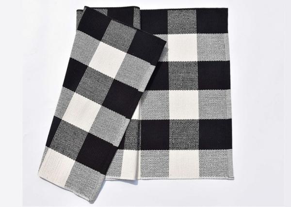 60*90 Cm Cotton And Linen Black And White Plaid Mat , Woven Outdoor Porch Mats