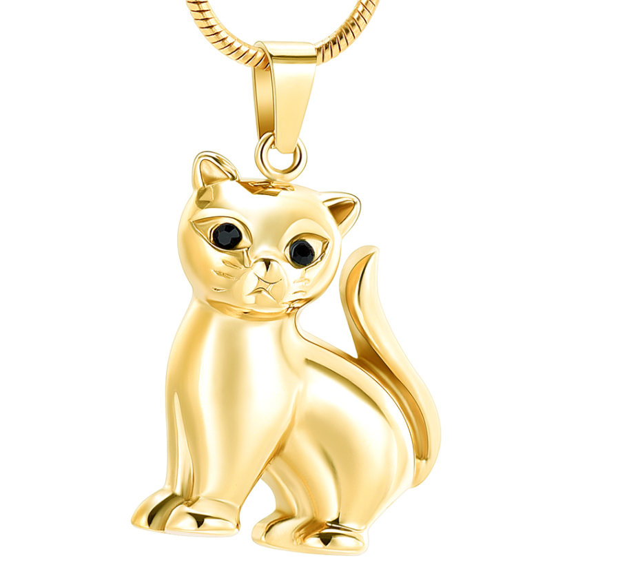 Pet Ashes Holder Necklace Stainless Steel Cremation Jewelry with Lovely Cat Pendant
