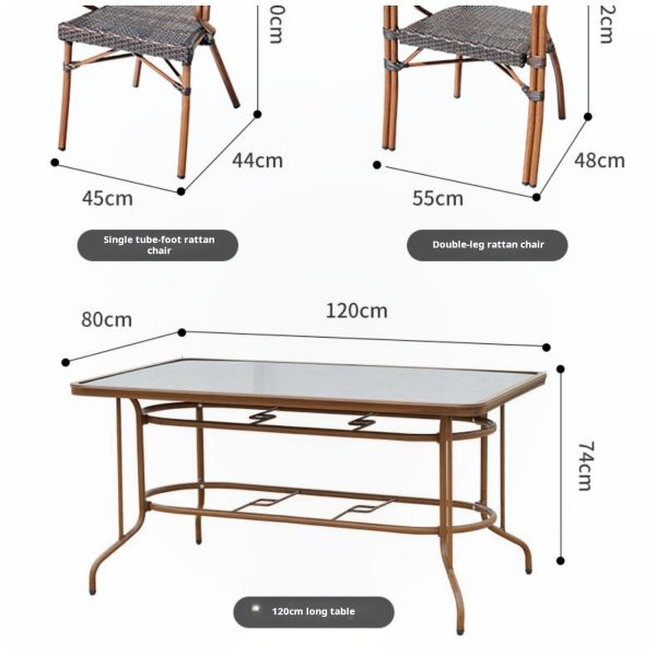 Glass Top PE Rattan Garden Dining Table And Chairs 5pcs Sets