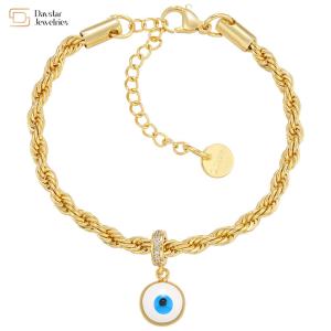 Twisted Gold Plated Stainless Steel Jewelry Enamel Evil Eye Pendant Bracelet