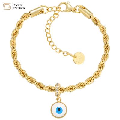 O ouro torcido chapeou o bracelete de aço inoxidável do pendente do olho mau do esmalte da joia