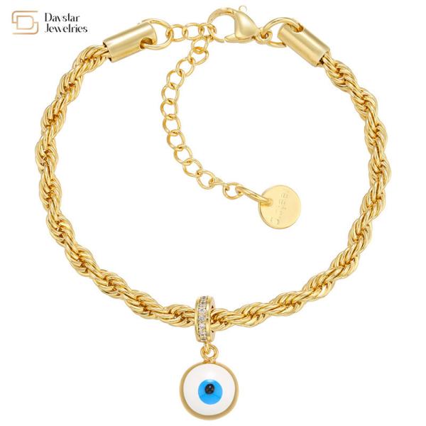 O ouro torcido chapeou o bracelete de aço inoxidável do pendente do olho mau do esmalte da joia