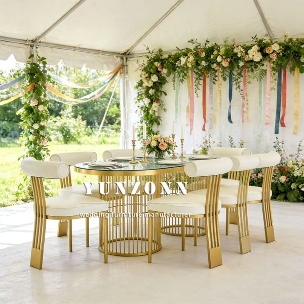 Luxury Stainless Steel Restaurant Banquet Party Modern Dining Wedding Tempered Glass Durable Table