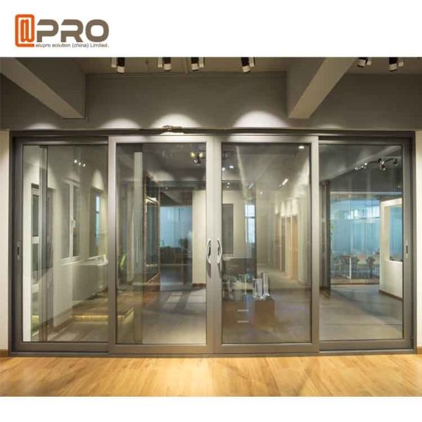 Customized Tempered Aluminium Double folding Sliding Doors With Single Double Glass screen patio door detail