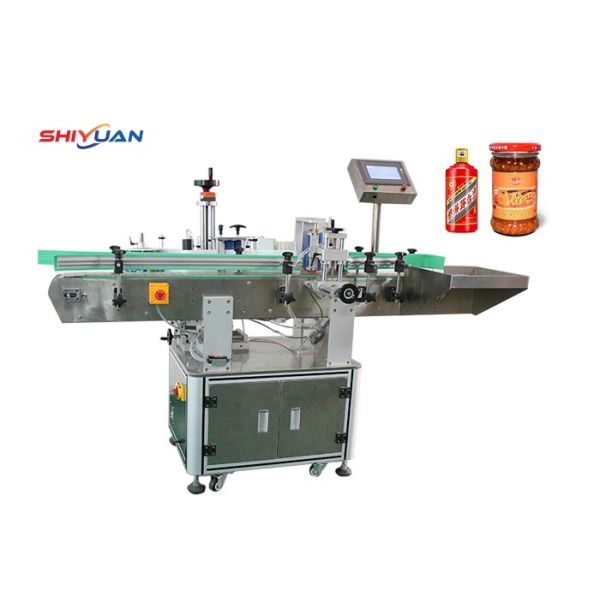 Automatic Round Bottle Labeling Machine , 1200W Adhesive Sticker Labeling Machine