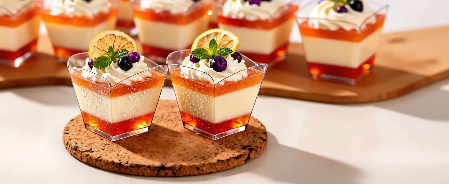 4 Oz Square Plastic Dessert Cups With Spoons, Clear Parfait Appetizer Cups, Mini Party Trifle Shooter Serving Cup For Mousse, Puddings, Cocktails Appetizers Fruit
