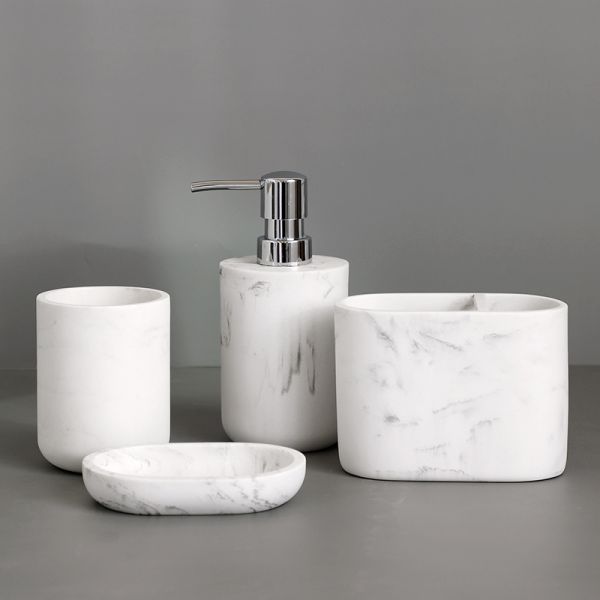 OEM Marble Ceramic Bathroom Soap Dispenser Set 5 Piece For Shower Room